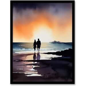 Artery8 Our Sunrise Stroll Watercolour Painting Orange Purple Blue Lovers Beach Walk At Coastal Landscape Bedroom Art Artwork Framed Wall Art Print A4 Artery8 Our Sunrise Stroll Watercolour Painting Orange Purple Blue Lovers Beach Walk At Coastal Landscape Bedroom Art Artwork Framed Wall Art Print A4