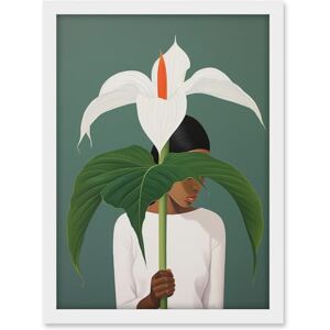 Artery8 Giant Peace Lily Showcase Realistic Oil Painting White Teal Green Woman with Flower Minimalist Artwork Framed A3 Wall Art Print Artery8 Giant Peace Lily Showcase Realistic Oil Painting White Teal Green Woman with Flower Minimalist Artwork Framed A3 Wall Art Print