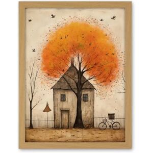 Artery8 Country House Autumn Tree Oil Painting Orange Brown Bicycle on Fence Rural Life Artwork Framed Wall Art Print 18X24 Inch Artery8 Country House Autumn Tree Oil Painting Orange Brown Bicycle on Fence Rural Life Artwork Framed Wall Art Print 18X24 Inch