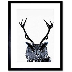 Wee Blue Coo Painting Photo Owl Deer Antlers Weird Bizarre Fun Framed Wall Art Print Wee Blue Coo Painting Photo Owl Deer Antlers Weird Bizarre Fun Framed Wall Art Print