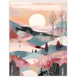 Wee Blue Coo Sunrise over Countryside Hills Boho Artwork Winter Landscape Pink and Teal Extra Large XL Wall Art Poster Print Wee Blue Coo Sunrise over Countryside Hills Boho Artwork Winter Landscape Pink and Teal Extra Large XL Wall Art Poster Print