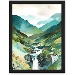 Artery8 River Cascades Waterfall in Misty Landscape Modern Watercolour Painting Artwork Framed Wall Art Print 18X24 Inch Artery8 River Cascades Waterfall in Misty Landscape Modern Watercolour Painting Artwork Framed Wall Art Print 18X24 Inch