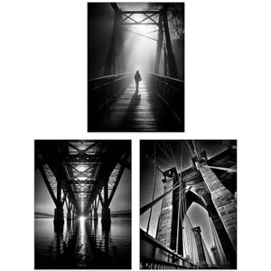 Artery8 Set of 3 Black and White Bridges Atmospheric Photographs in Different Angles Unframed Wall Art Living Room Poster Prints Pack Artery8 Set of 3 Black and White Bridges Atmospheric Photographs in Different Angles Unframed Wall Art Living Room Poster Prints Pack