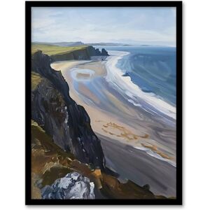 Artery8 Rhossili Bay Coastal Cliff Landscape Oil Painting Living Room Artwork Framed Wall Art Print A4 Artery8 Rhossili Bay Coastal Cliff Landscape Oil Painting Living Room Artwork Framed Wall Art Print A4