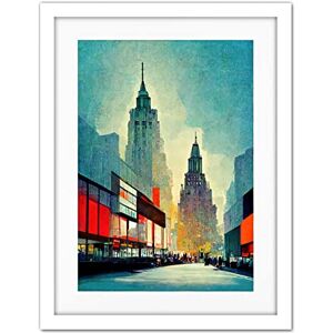 Doppelganger33 LTD Broadway New York City Cityscape In Blue And Red Artwork Framed Wall Art Print 18X24 Inch Doppelganger33 LTD Broadway New York City Cityscape In Blue And Red Artwork Framed Wall Art Print 18X24 Inch