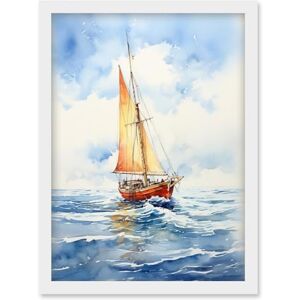 Artery8 Orange Sailing Boat Watercolour Painting Bathroom Artwork Sail at Sea Seascape Artwork Framed Wall Art Print A4 Artery8 Orange Sailing Boat Watercolour Painting Bathroom Artwork Sail at Sea Seascape Artwork Framed Wall Art Print A4