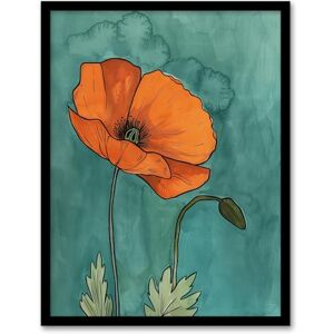 Artery8 Poppy Flower Bloom Teal Orange Floral Watercolour Living Room Artwork Framed Wall Art Print A4 Artery8 Poppy Flower Bloom Teal Orange Floral Watercolour Living Room Artwork Framed Wall Art Print A4
