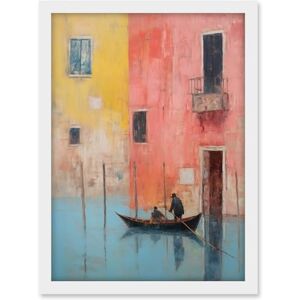 Artery8 Venice Canal Gondola Ride Oil Painting Blue Pink Yellow Pastel Colour Rower Boat on River Artwork Framed A3 Wall Art Print Artery8 Venice Canal Gondola Ride Oil Painting Blue Pink Yellow Pastel Colour Rower Boat on River Artwork Framed A3 Wall Art Print