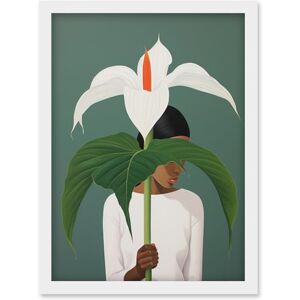 Artery8 Giant Peace Lily Showcase Realistic Oil Painting White Teal Green Woman with Flower Minimalist Artwork Framed Wall Art Print A4 Artery8 Giant Peace Lily Showcase Realistic Oil Painting White Teal Green Woman with Flower Minimalist Artwork Framed Wall Art Print A4