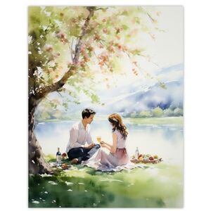 Artery8 Summer Romance Watercolour Painting Picnic By The Lake Under A Cherry Blossom Tree Bedroom Art Extra Large XL Wall Art Poster Print Artery8 Summer Romance Watercolour Painting Picnic By The Lake Under A Cherry Blossom Tree Bedroom Art Extra Large XL Wall Art Poster Print
