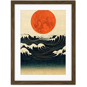 Doppelganger33 LTD Minimalist Large Orange Moon Over Ocean Waves Ukiyo-e Style Artwork Framed Wall Art Print 18X24 Inch Doppelganger33 LTD Minimalist Large Orange Moon Over Ocean Waves Ukiyo-e Style Artwork Framed Wall Art Print 18X24 Inch