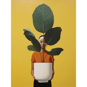 Artery8 Rubber Tree Showcase Realistic Oil Painting Yellow Orange Green Woman with Plant Pot Minimalist Artwork Unframed Wall Art Print Poster Home Decor Premium Artery8 Rubber Tree Showcase Realistic Oil Painting Yellow Orange Green Woman with Plant Pot Minimalist Artwork Unframed Wall Art Print Poster Home Decor Premium