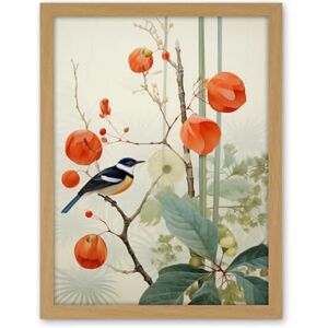 Artery8 Small Bird on Blooming Tree Branch Botanical Artwork Red Teal Nature Study Audubon Style Artwork Framed Wall Art Print 18X24 Inch Artery8 Small Bird on Blooming Tree Branch Botanical Artwork Red Teal Nature Study Audubon Style Artwork Framed Wall Art Print 18X24 Inch