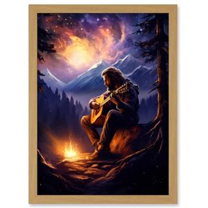 Artery8 Playing Guitar By A Campfire Oil Painting Purple Orange Storm Brewing in Mountain Forest Landscape Artwork Framed A3 Wall Art Print Artery8 Playing Guitar By A Campfire Oil Painting Purple Orange Storm Brewing in Mountain Forest Landscape Artwork Framed A3 Wall Art Print