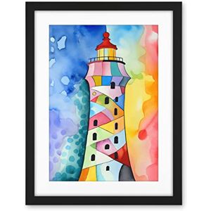 Artery8 Lighthouse Concept With Rainbow Colour Sky Folk Art Watercolour Painting Artwork Framed Wall Art Print 18X24 Inch Artery8 Lighthouse Concept With Rainbow Colour Sky Folk Art Watercolour Painting Artwork Framed Wall Art Print 18X24 Inch