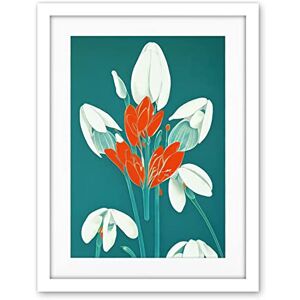 Wee Blue Coo Abstract Snowdrops Red Flowers On Teal Retro Mid Century Style Artwork Framed Wall Art Print 18X24 Inch Wee Blue Coo Abstract Snowdrops Red Flowers On Teal Retro Mid Century Style Artwork Framed Wall Art Print 18X24 Inch