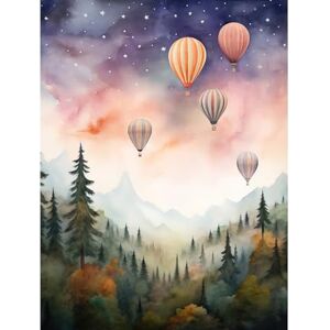 Artery8 Hot Air Balloons Over Misty Forest Landscape Watercolour Painting Orange Green Purple Dreamy Dusk Sky Stars Kids Bedroom Extra Large XL Wall Art Poster Print Artery8 Hot Air Balloons Over Misty Forest Landscape Watercolour Painting Orange Green Purple Dreamy Dusk Sky Stars Kids Bedroom Extra Large XL Wall Art Poster Print