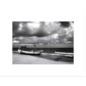 Wee Blue Coo Seascape Beach Fishing Boat Waves Stormy Sky Monotone Wall Art Print Wee Blue Coo Seascape Beach Fishing Boat Waves Stormy Sky Monotone Wall Art Print