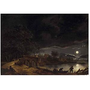 Wee Blue Coo Painting Landscape Vollmer Full Moon Over Village Wall Art Print Wee Blue Coo Painting Landscape Vollmer Full Moon Over Village Wall Art Print