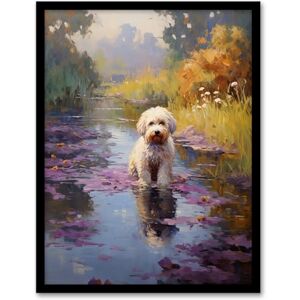 Artery8 White Cockapoo Dog And Purple Water Irises Claude Monet Style Oil Painting Artwork Framed Wall Art Print A4 Artery8 White Cockapoo Dog And Purple Water Irises Claude Monet Style Oil Painting Artwork Framed Wall Art Print A4