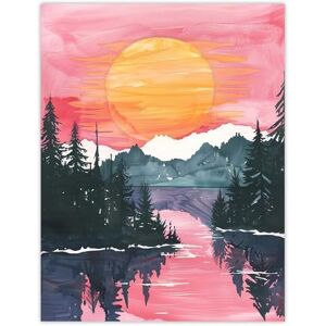Artery8 Lake Tahoe Forest Winter Sun Sunset Watercolour Living Room Extra Large XL Wall Art Poster Print Artery8 Lake Tahoe Forest Winter Sun Sunset Watercolour Living Room Extra Large XL Wall Art Poster Print