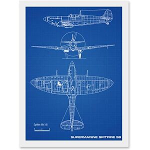 Artery8 Supermarine Spitfire 5B Fighter Plane Blueprint Plan A4 Artwork Framed Wall Art Print Artery8 Supermarine Spitfire 5B Fighter Plane Blueprint Plan A4 Artwork Framed Wall Art Print