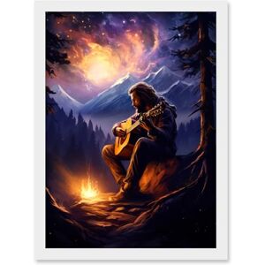 Artery8 Playing Guitar By A Campfire Oil Painting Purple Orange Storm Brewing in Mountain Forest Landscape Artwork Framed Wall Art Print A4 Artery8 Playing Guitar By A Campfire Oil Painting Purple Orange Storm Brewing in Mountain Forest Landscape Artwork Framed Wall Art Print A4