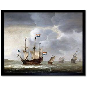 Artery8 Loef Dutch Ships Off The Coast Seascape Painting Art Print Framed Poster Wall Decor 12x16 inch Artery8 Loef Dutch Ships Off The Coast Seascape Painting Art Print Framed Poster Wall Decor 12x16 inch
