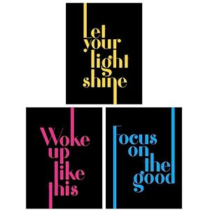 Wee Blue Coo Pack of 3 Neon Typography Let Your Light Shine Woke Up Like This Focus On the Good Motivational Fun Quote Unframed Wall Art Living Room Prints Set Wee Blue Coo Pack of 3 Neon Typography Let Your Light Shine Woke Up Like This Focus On the Good Motivational Fun Quote Unframed Wall Art Living Room Prints Set