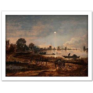 Artery8 Aert Van Der Neer Riverview By Moonlight Painting Artwork Framed Wall Art Print 18X24 Inch Artery8 Aert Van Der Neer Riverview By Moonlight Painting Artwork Framed Wall Art Print 18X24 Inch