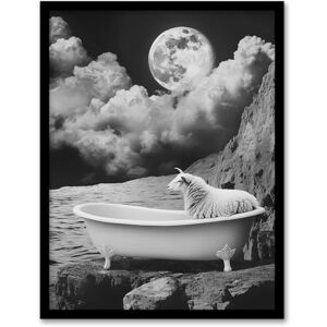 Artery8 Sheep in Bathtub Surreal Black White Full Moon Bathroom Toilet Artwork Framed Wall Art Print A4 Artery8 Sheep in Bathtub Surreal Black White Full Moon Bathroom Toilet Artwork Framed Wall Art Print A4