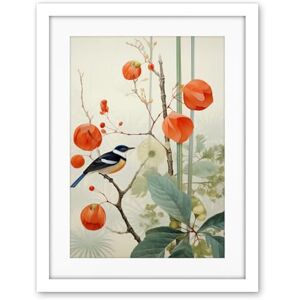 Artery8 Small Bird on Blooming Tree Branch Botanical Artwork Red Teal Nature Study Audubon Style Artwork Framed Wall Art Print 18X24 Inch Artery8 Small Bird on Blooming Tree Branch Botanical Artwork Red Teal Nature Study Audubon Style Artwork Framed Wall Art Print 18X24 Inch