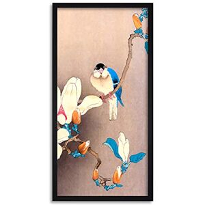 Wee Blue Coo Ohara Koson Blue Bird and Magnolia Japanese Long Panel Framed Wall Art Print Wee Blue Coo Ohara Koson Blue Bird and Magnolia Japanese Long Panel Framed Wall Art Print