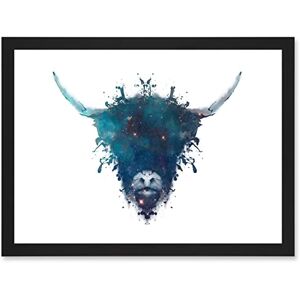 Wee Blue Coo Graphic Ink Splat Highland Cow Coo Scotland A4 Artwork Framed Wall Art Print Wee Blue Coo Graphic Ink Splat Highland Cow Coo Scotland A4 Artwork Framed Wall Art Print