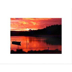 Wee Blue Coo RED SUNSET LAKE BOAT SILHOUETTE BLACK FRAME FRAMED ART PRINT PICTURE B12X9271 Wee Blue Coo RED SUNSET LAKE BOAT SILHOUETTE BLACK FRAME FRAMED ART PRINT PICTURE B12X9271
