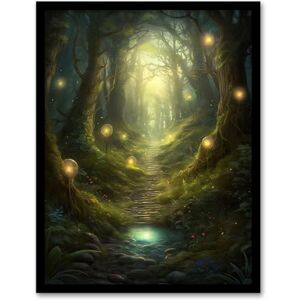 Artery8 Enchanted Forest Path Oil Painting Fantasy Landscape Fairy Land Lanterns Moss Covered Trees Colourful Magical Nature Mystical Modern Artwork Framed Wall Art Print 18X24 Inch Artery8 Enchanted Forest Path Oil Painting Fantasy Landscape Fairy Land Lanterns Moss Covered Trees Colourful Magical Nature Mystical Modern Artwork Framed Wall Art Print 18X24 Inch