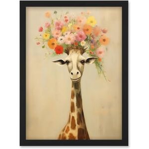 Artery8 Cheerful Giraffe with Wildflower Bouquet Hat Spring Camouflage Whimsical Oil Painting Nursery Artwork Framed Wall Art Print A4 Artery8 Cheerful Giraffe with Wildflower Bouquet Hat Spring Camouflage Whimsical Oil Painting Nursery Artwork Framed Wall Art Print A4