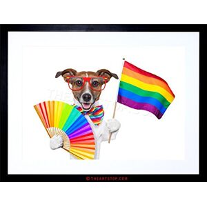 Wee Blue Coo Painting Illustration Jack Russell Dog Gay Pride Flag Framed Wall Art Print Wee Blue Coo Painting Illustration Jack Russell Dog Gay Pride Flag Framed Wall Art Print