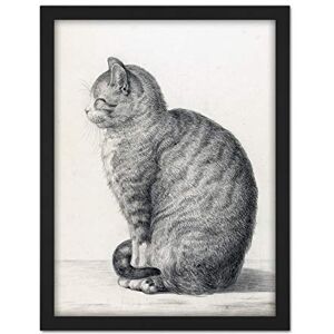 Artery8 Jean Bernard Sitting Cat To Left Pencil Drawing Artwork Framed Wall Art Print 18X24 Inch Artery8 Jean Bernard Sitting Cat To Left Pencil Drawing Artwork Framed Wall Art Print 18X24 Inch