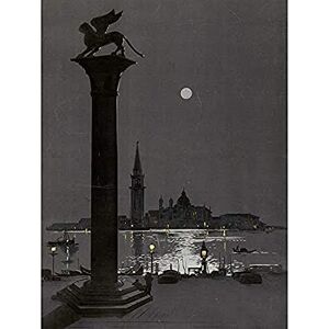Fine Art Prints Tauzan Venedig bei Nacht Löwensäule, Kunstwerk, ungerahmt, Wandkunstdruck, Poster, Heimdekoration, Premium Fine Art Prints Tauzan Venedig bei Nacht Löwensäule, Kunstwerk, ungerahmt, Wandkunstdruck, Poster, Heimdekoration, Premium