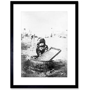 Wee Blue Coo VINTAGE PORTRAIT BABY WASHBOARD BUCKET NOME ALASKA USA FRAMED ART PRINT B12X3504 Wee Blue Coo VINTAGE PORTRAIT BABY WASHBOARD BUCKET NOME ALASKA USA FRAMED ART PRINT B12X3504