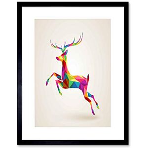Wee Blue Coo PAINTING ILLUSTRATION RUNNING LEAPING DEER POLYGON FRAMED ART PRINT B12X12949 Wee Blue Coo PAINTING ILLUSTRATION RUNNING LEAPING DEER POLYGON FRAMED ART PRINT B12X12949
