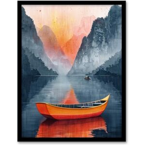 Artery8 Boat in Lake Serene Mountain Landscape Sunrise For Living Room Artwork Framed Wall Art Print A4 Artery8 Boat in Lake Serene Mountain Landscape Sunrise For Living Room Artwork Framed Wall Art Print A4