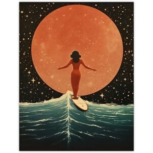 Wee Blue Coo Surfing Through Time And Space Autumn Moonrise Wave Riding Orange Blue Oil Painting Large Wall Art Poster Print Thick Paper 18X24 Inch Wee Blue Coo Surfing Through Time And Space Autumn Moonrise Wave Riding Orange Blue Oil Painting Large Wall Art Poster Print Thick Paper 18X24 Inch