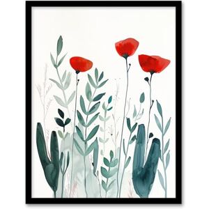 Artery8 Wild Poppy Flowers Bright Red Teal Watercolour Living Room Artwork Framed Wall Art Print A4 Artery8 Wild Poppy Flowers Bright Red Teal Watercolour Living Room Artwork Framed Wall Art Print A4