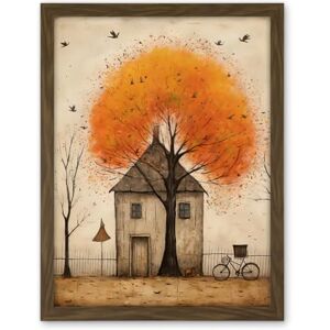 Artery8 Country House Autumn Tree Oil Painting Orange Brown Bicycle on Fence Rural Life Artwork Framed Wall Art Print 18X24 Inch Artery8 Country House Autumn Tree Oil Painting Orange Brown Bicycle on Fence Rural Life Artwork Framed Wall Art Print 18X24 Inch