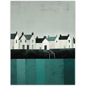 Wee Blue Coo Scottish Harbour Morning Grey Sky Quiet Sea Town Teal Blue Grey Oil Painting Extra Large XL Wall Art Poster Print Wee Blue Coo Scottish Harbour Morning Grey Sky Quiet Sea Town Teal Blue Grey Oil Painting Extra Large XL Wall Art Poster Print