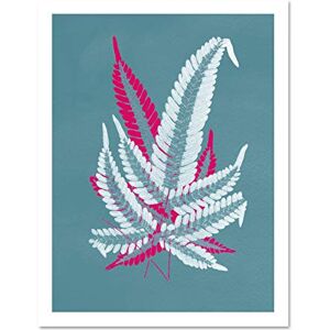 Wee Blue Coo Bright Coloured Fern Teal Pink Large White Framed Art Print Wall Poster 18x24 inch Wee Blue Coo Bright Coloured Fern Teal Pink Large White Framed Art Print Wall Poster 18x24 inch