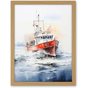 Artery8 Trawler Fishing Boat Watercolour Painting Red Blue Rough Sea Fishermen Waves Seascape Artwork Framed Wall Art Print 18X24 Inch Artery8 Trawler Fishing Boat Watercolour Painting Red Blue Rough Sea Fishermen Waves Seascape Artwork Framed Wall Art Print 18X24 Inch