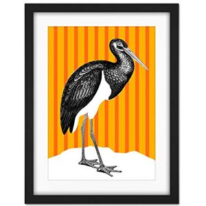 Wee Blue Coo Tall Birds On Stripes Black Stork Orange Artwork Framed Wall Art Print 18X24 Inch Wee Blue Coo Tall Birds On Stripes Black Stork Orange Artwork Framed Wall Art Print 18X24 Inch